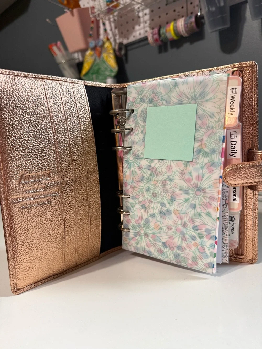 RARE Metallic Rose Gold Leather Personal Filofax Finsbury